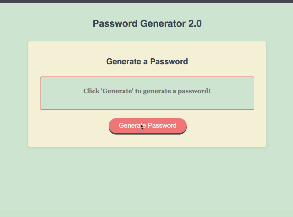 Password Generator 2.0 Web-App demonstration.